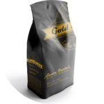 A Gold Stripe Coffee Bag designed by Lubbock Graphic Designers who also do video production