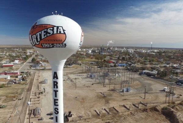 Up close photo of Artesia Water tower captured by Lubbock video production company, cre8ive