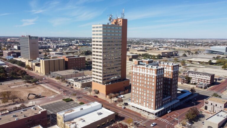 A Downtown Drone shot of Lubbock Texas taken by Lubbock Digital Marketers who specialize in Video Production