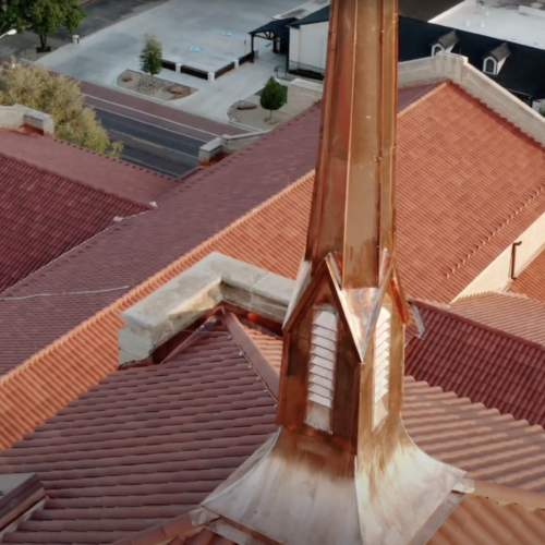 Steeple Copper by the roofing company, precision roofing captured by Cre8ive's Drone Videographers in Lubbock