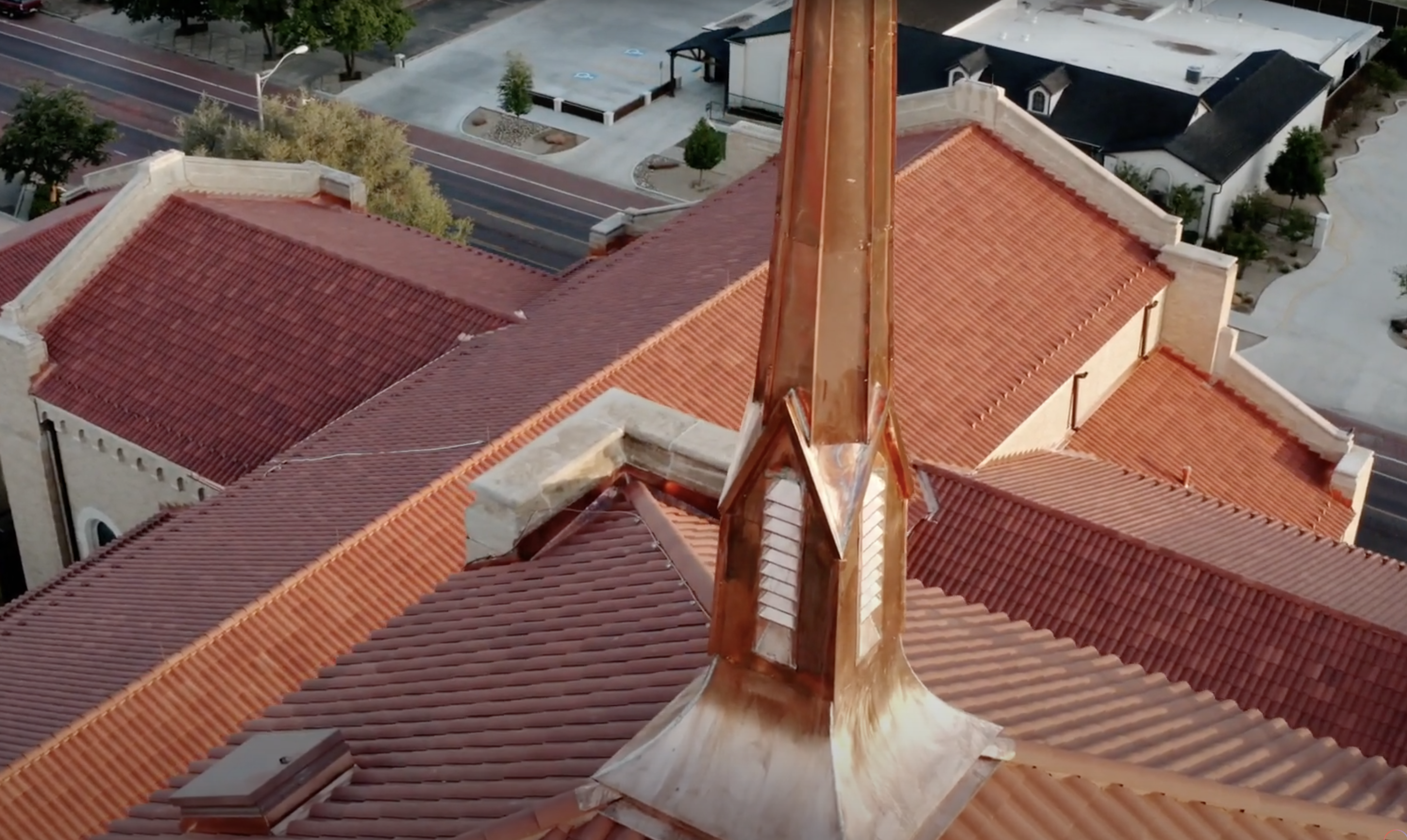 Steeple Copper by the roofing company, precision roofing captured by Cre8ive's Drone Videographers in Lubbock
